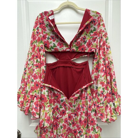 Mac Duggal Size 2 Pink Floral 9158 Bell Sleeve Mini Cocktail Party Dress New - Picture 11 of 13